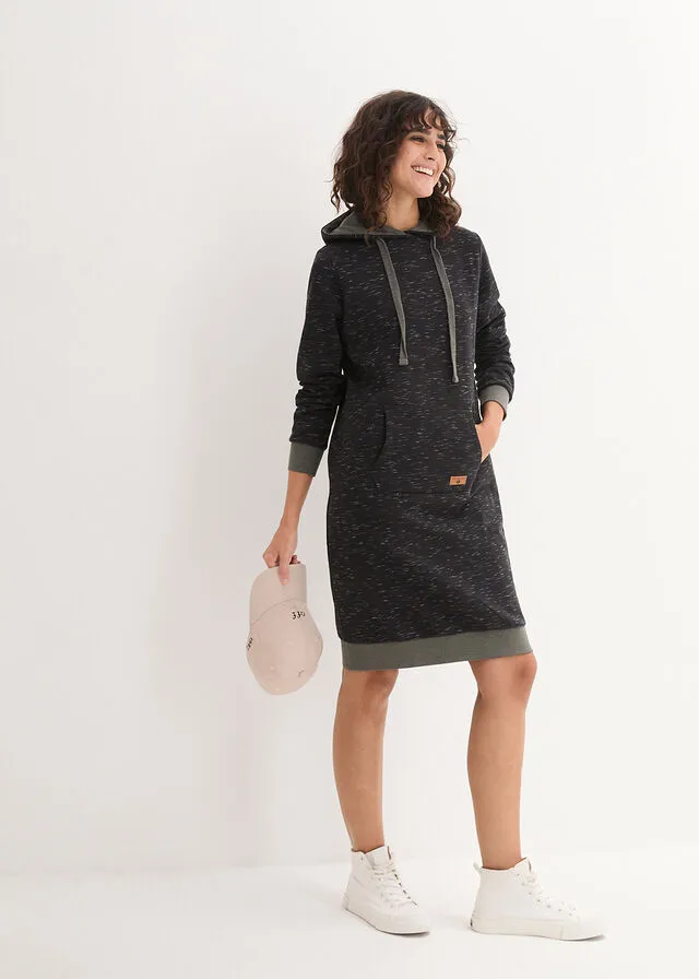 Black Hooded Hoodie Dress - Speckled