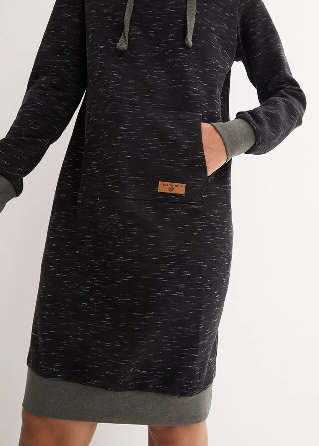 Black Hooded Hoodie Dress - Speckled