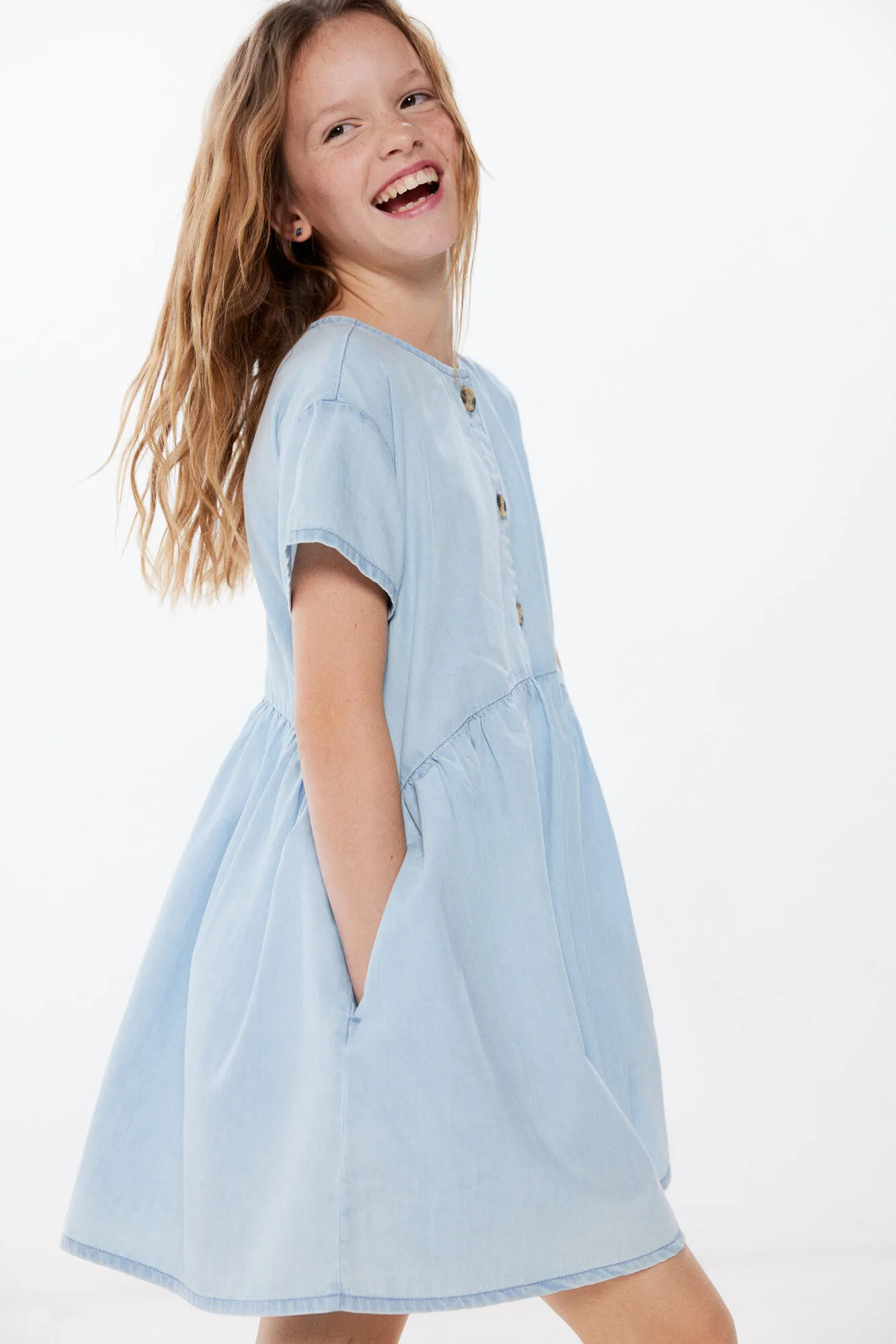 Girls' Light Blue Denim Dress