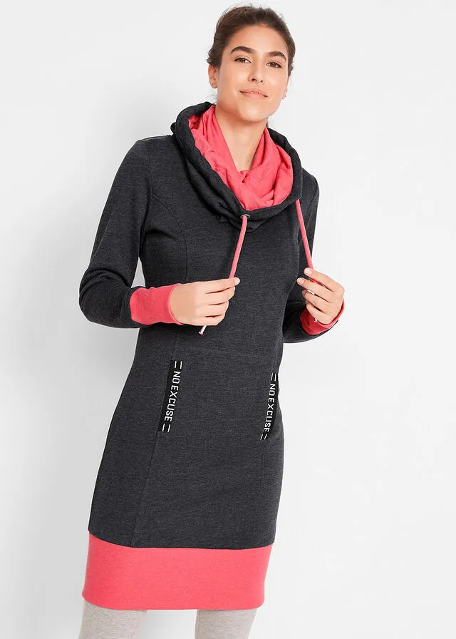 Black Marl Hoodie Dress with Kangaroo Pocket