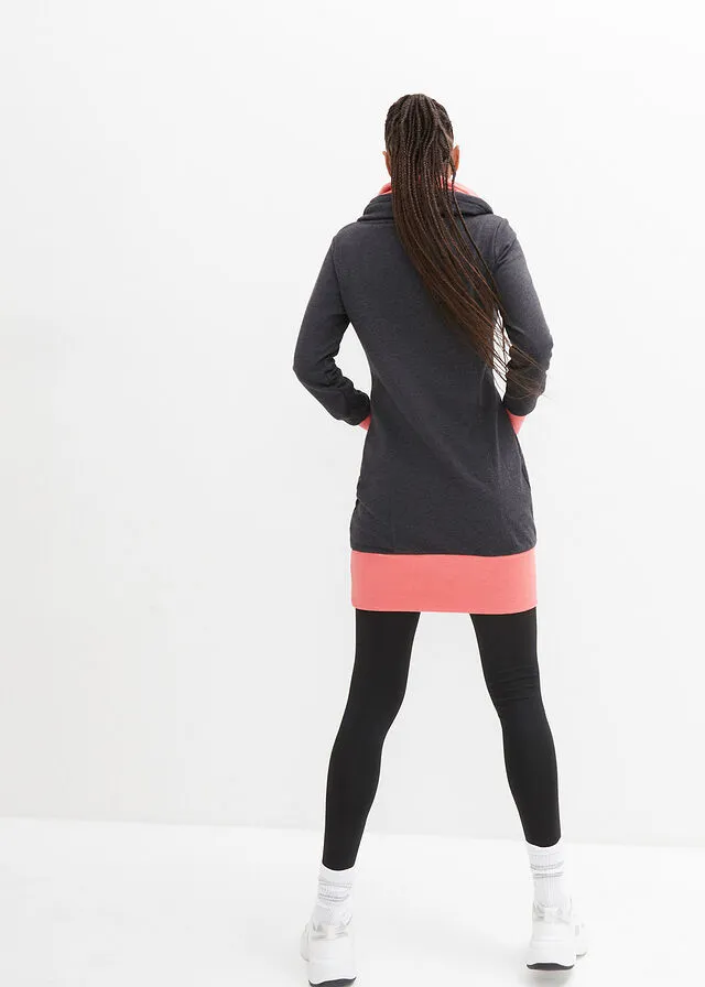 Black Marl Hoodie Dress with Kangaroo Pocket