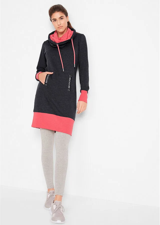 Black Marl Hoodie Dress with Kangaroo Pocket