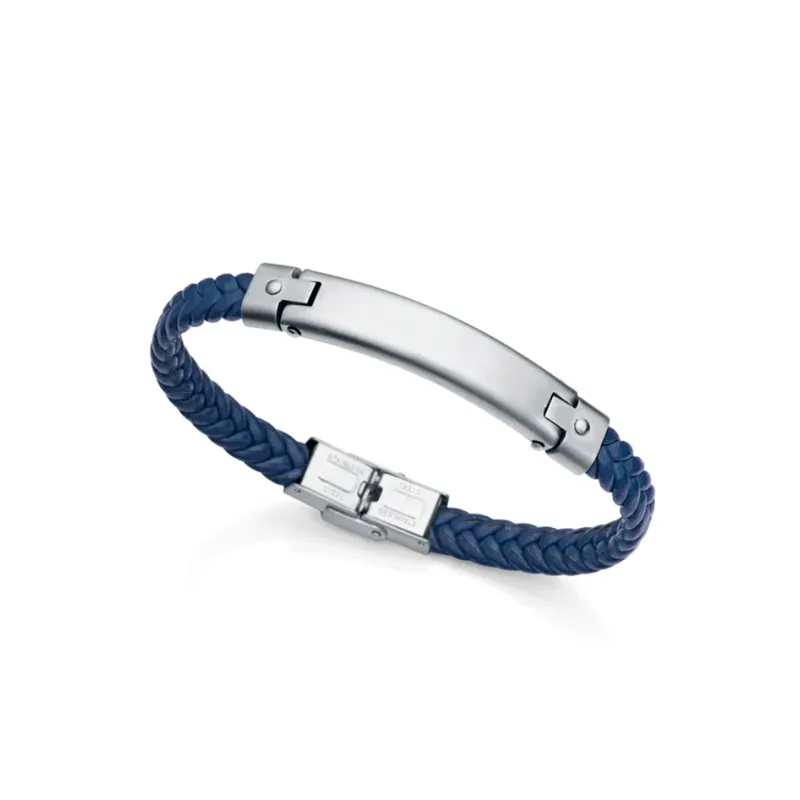 Viceroy Men's Magnum Steel and Blue Braided Leather Bracelet 1485P01013