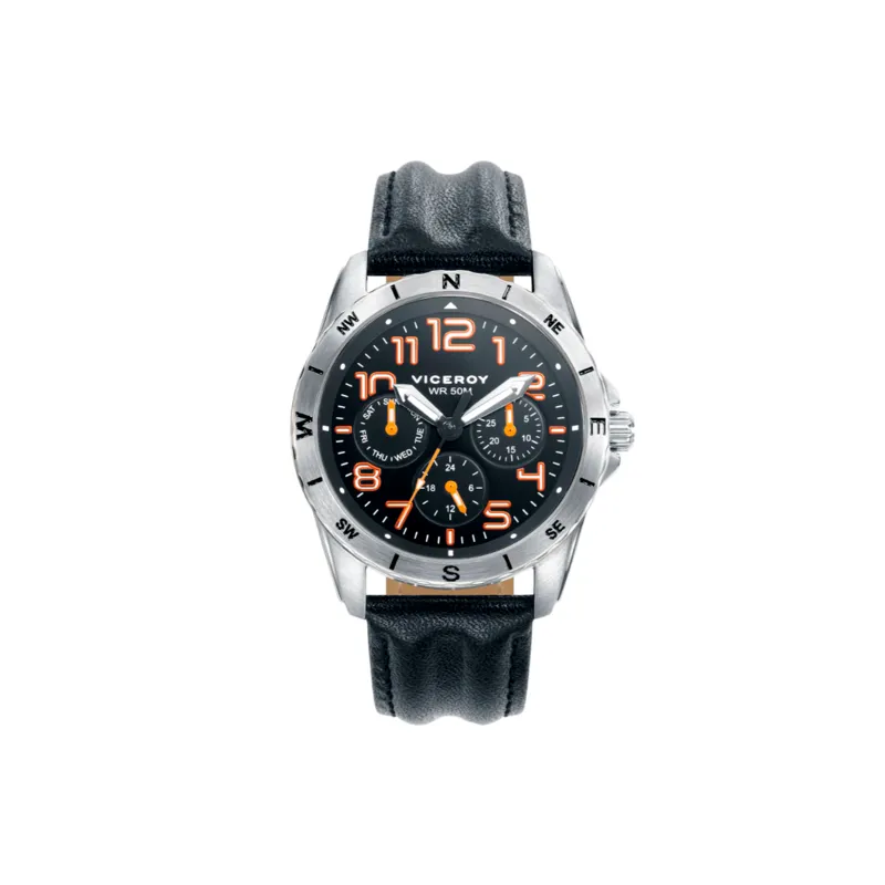 Viceroy Niño Next multifunction watch with black case and strap, black leather and steel bracelet 401171-99