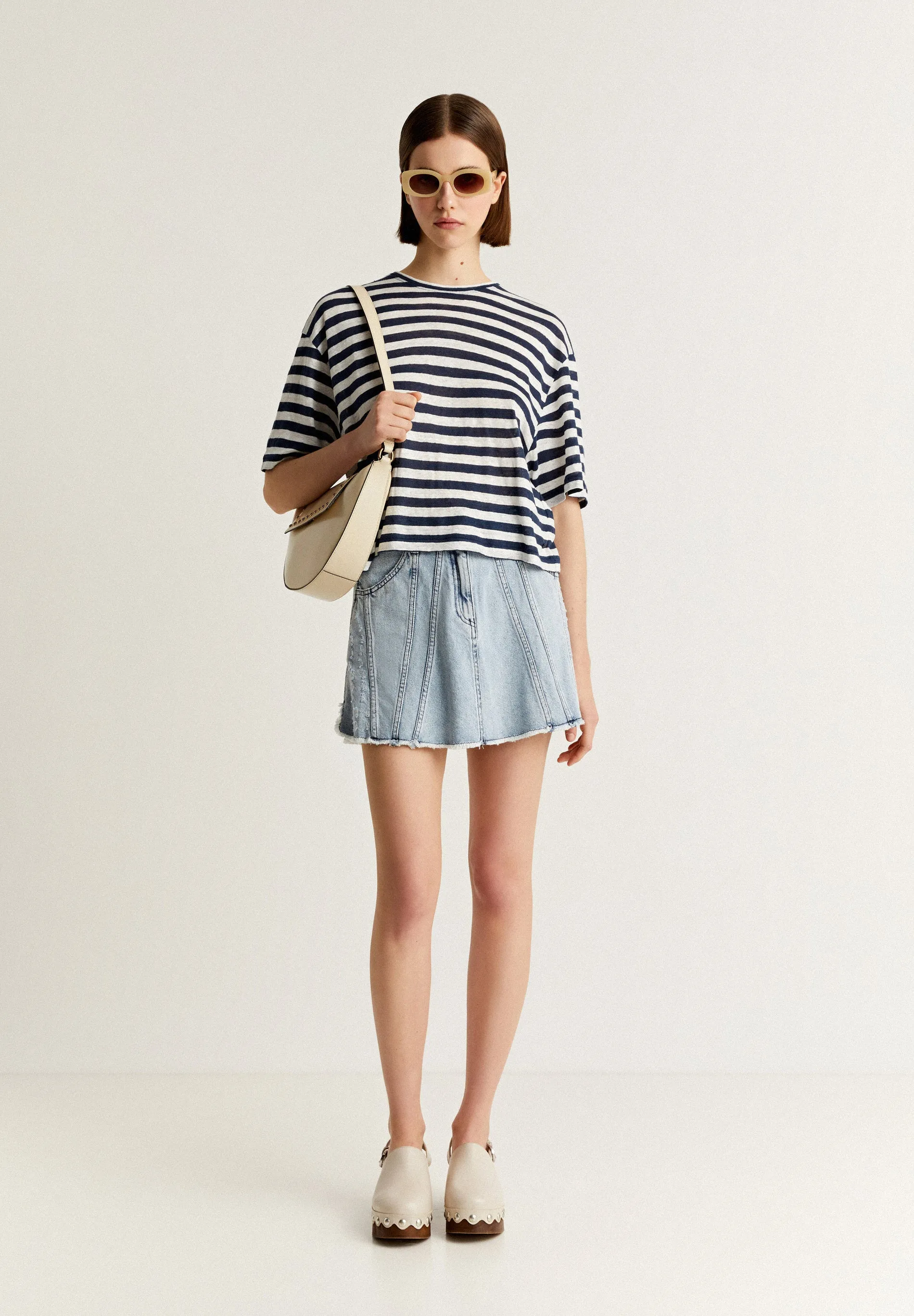 washed denim mini skirt