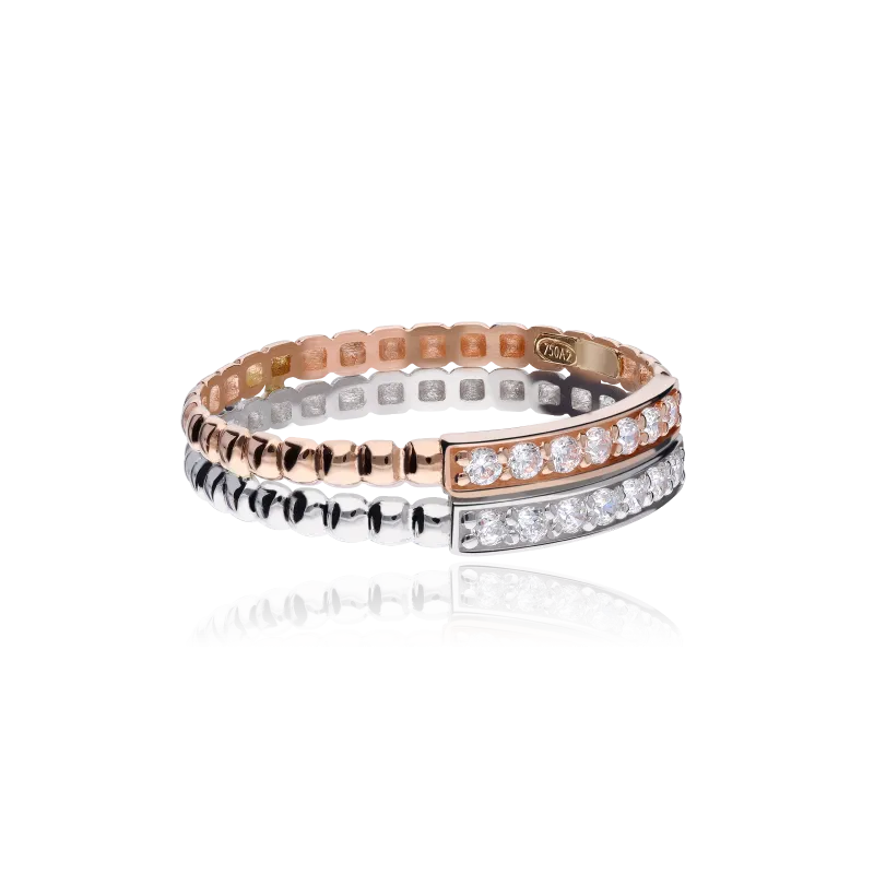 White and Pink 18K Gold Ring with Cubic Zirconia