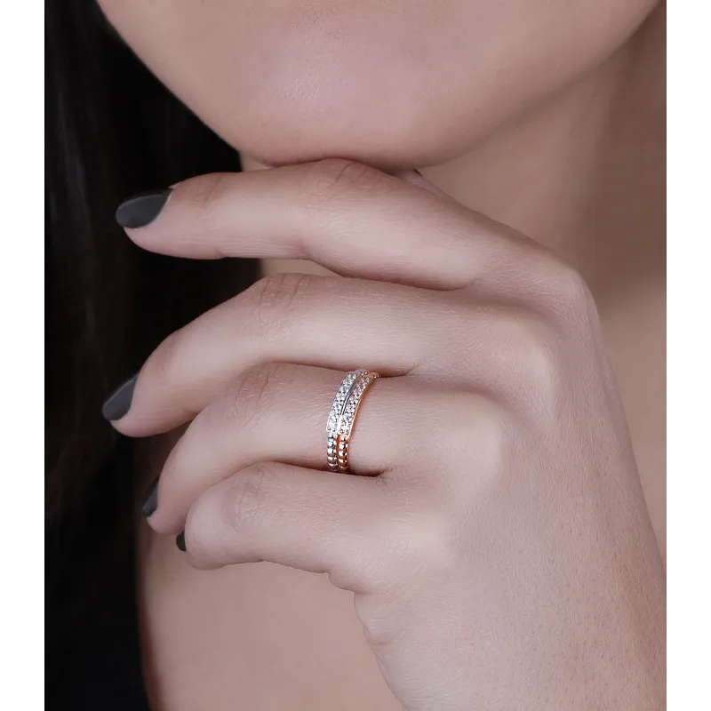 White and Pink 18K Gold Ring with Cubic Zirconia